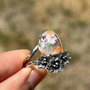 Handmade sterling silver Mexican fire opal ring